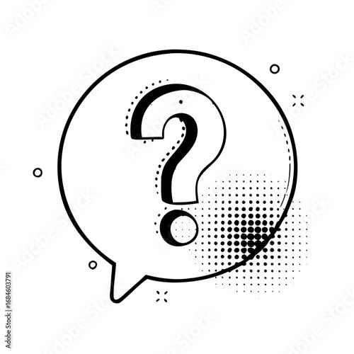 Question mark inside a speech bubble with halftone dots icon