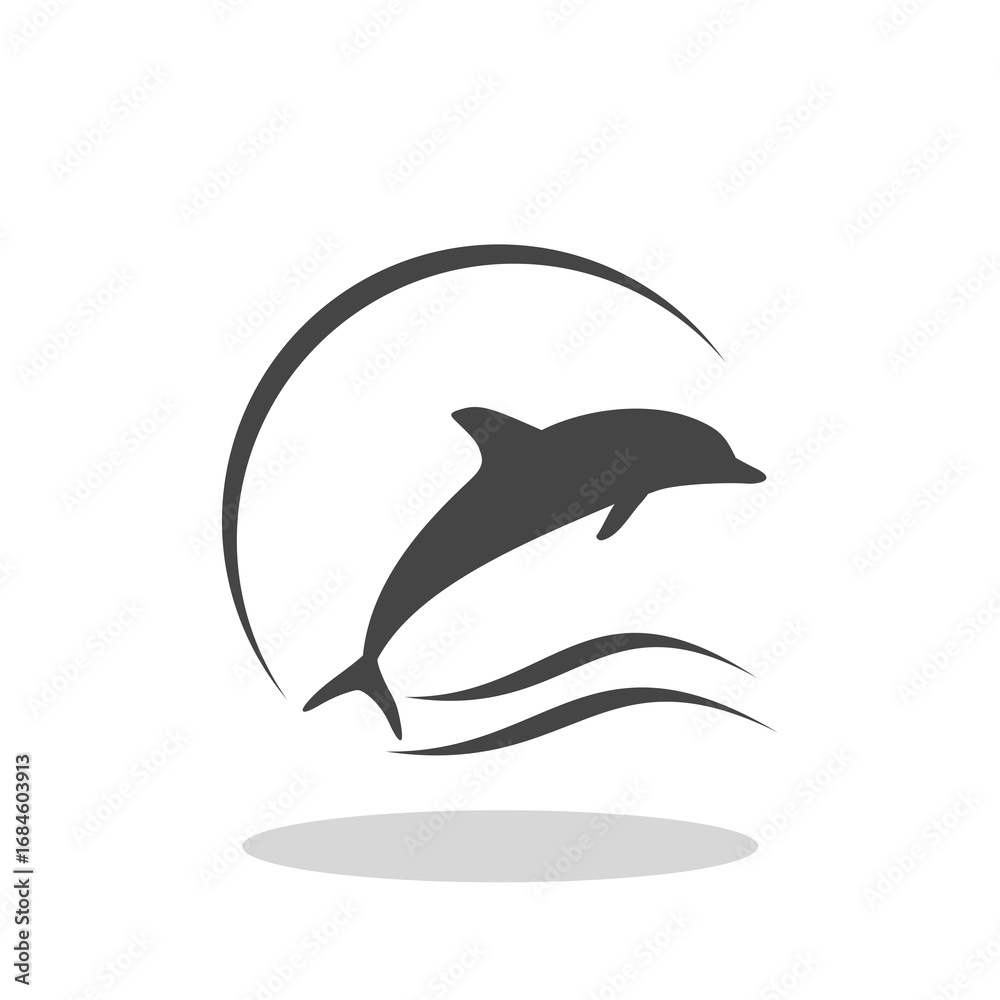Obraz premium Dolphin logo icon with shadow