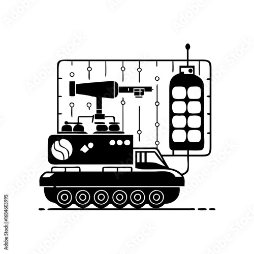 Futuristic tank with advanced weaponry and communication system icon