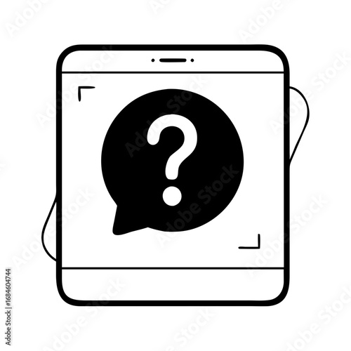 Smartphone screen displaying a chat bubble with a question mark icon