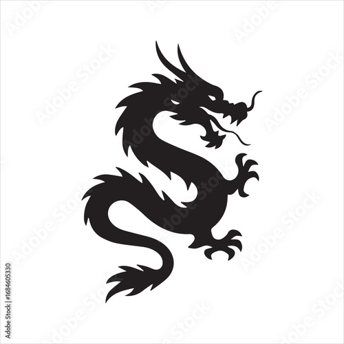  Chinese dragon icon silhouette vector with white background