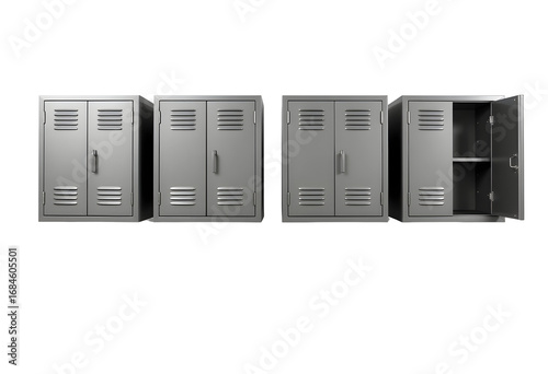 Metallic School Lockers with Closed and Open Doors