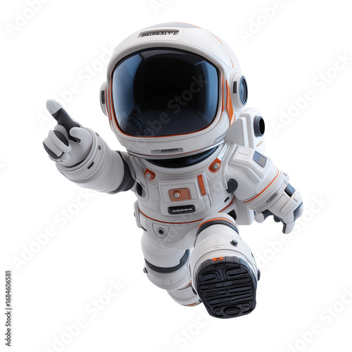 Cute astronaut figurine with a playful pose in white spacesuit and helmet