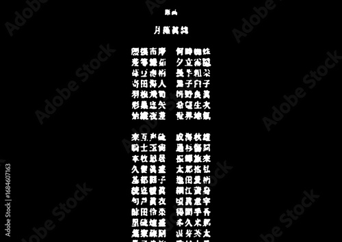 Tableau sur toile 架空の映画スタッフ名リスト・黒背景の横書きエンドロール素材