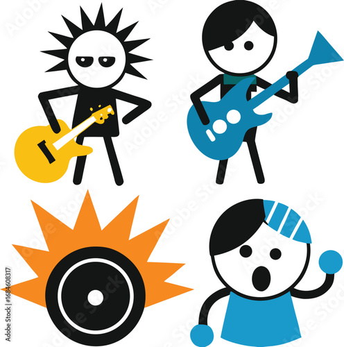 Cartoon Band Illustration – Fun Vector Drawing of Musicians Performing for Music, Kids & Entertainment Design