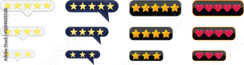 Rating elements show star and heart icons for feedback and user experience.