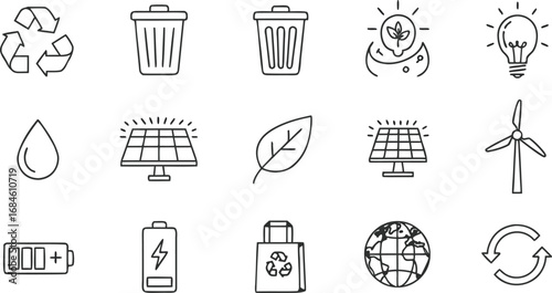 Eco friendly icons for sustainable living and clean energy solutions in a modern design