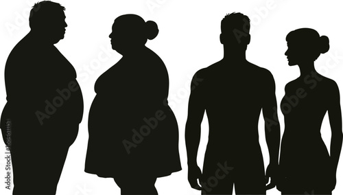 Obese and Fit Male and Female Body Silhouettes