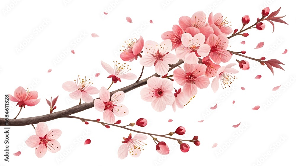 Fototapeta premium a delicate branch adorned with vibrant pink cherry blossoms