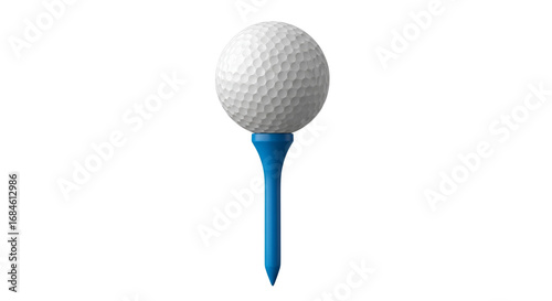 Golf ball on blue tee for recreation and sport isolated PNG with Transparent Background
