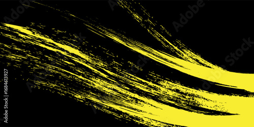 Yellow black brush stroke pattern car sticker, abstract banner, sporty lines, yellow black color combination, brush stroke pattern, grunge motorsport racing design, vector illustration.