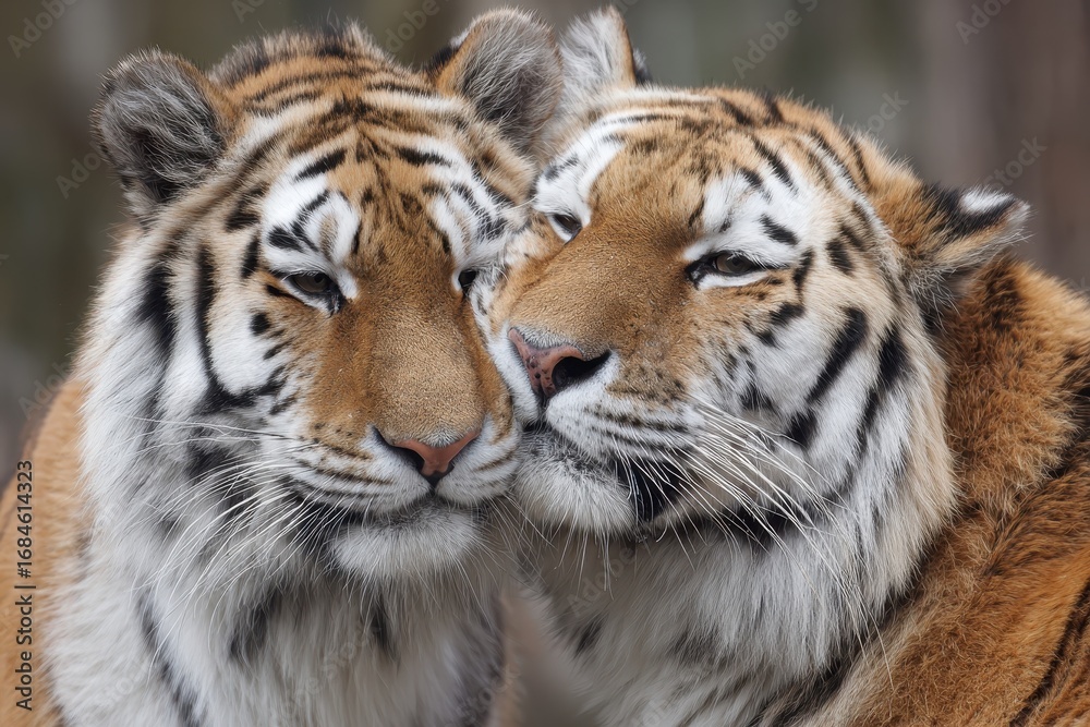 Fototapeta premium Tiger Couple. A Loving Embrace of Two Tigers in Their Natural Habitat