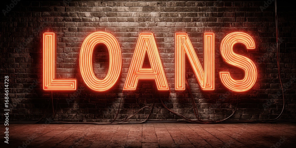 Fototapeta premium Title Loans Neon Sign on Stonework Wall - 3D Rendered Stock Illustration