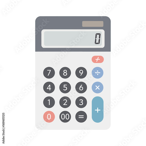 Minimalist digital calculator illustration as a concept for accounting, mathematics, and financial planning, isolated on a clean white background