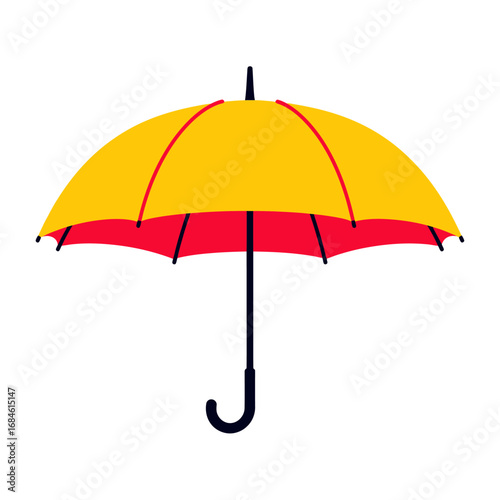 A vibrant yellow and red open umbrella illustration, a classic symbol of protection from rain and bad weather, isolated on a white background