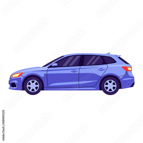 Sleek blue station wagon car in a side view vector illustration. Modern family vehicle design for automotive and transportation concepts