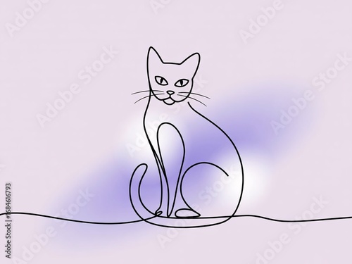 Minimalist Line Art Cat Illustration on Pastel Background