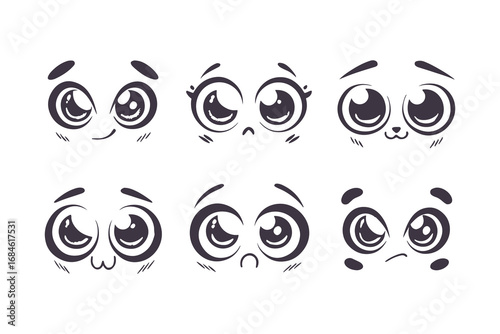 Anime Character Set with Pastel Palette and Emotion Variants for Stickers and Wallpapers