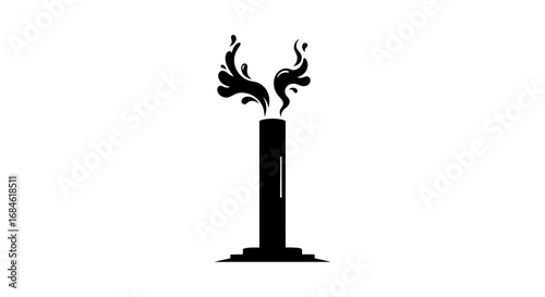 abstract black silhouette of industrial chimney emitting stylized smoke plume industrial, energy, power concept