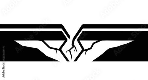 abstract cracked earth, fissure, monochrome, graphic design element, sharp lines, art, minimalist style, black and white illustration