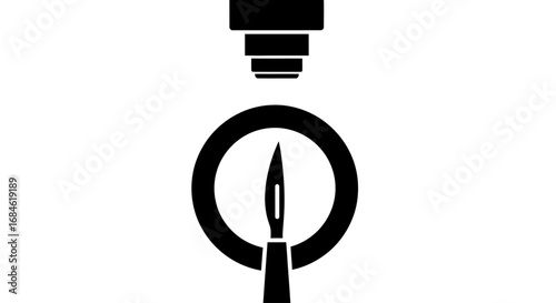 abstract scalpel under lens precision, surgery, medical icon, minimalist design, black and white graphic