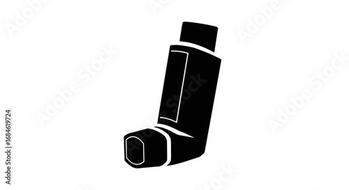 asthma inhaler medical device, healthcare, respiratory, treatment, icon, symbol, black silhouette illustration