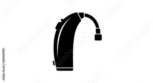 behindtheear hearing aid device, black silhouette, medical icon, audiology, hearing loss, accessibility, healthcare