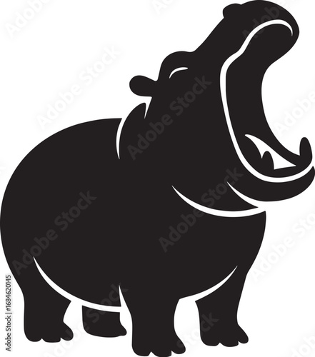 Funny yet powerful hippo yawning silhouette vector – bold minimalist animal design