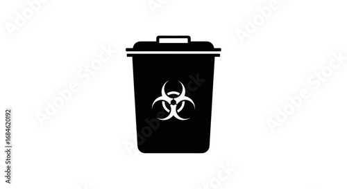 biohazard waste disposal bin icon, black silhouette, medical container, infectious, garbage can, symbol, safety, caution, risk