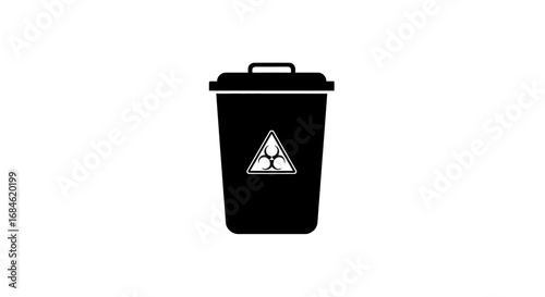 biohazard waste disposal bin, infectious medical symbol, caution sign, container, garbage can, trash, pictogram