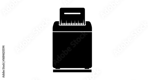 black and white paper shredder icon, office equipment, document destruction, security, privacy, confidential, disposal, shredding machine, data protection