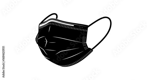 black disposable face mask, protective gear, health safety, medical illustration, virus prevention