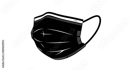black disposable face mask, protective gear, medical safety, health, virus prevention, hygiene, ppe, infection control, black mask illustration