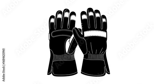 black gloves illustration, safety gear, hand protection, work gloves, mechanic gloves, detailed design, equipment, apparel, industrial, closeup view
