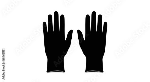 black nitrile gloves icon, safety, protection, hygiene, medical, pair of hands, clean, simple, minimalist, handwear