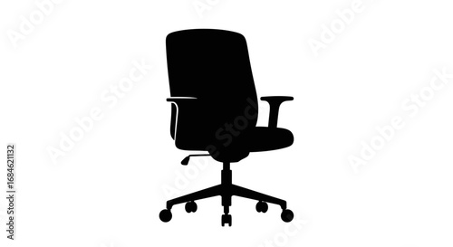 black office chair silhouette, modern design, ergonomic seating, comfortable workspace, simple style, side view