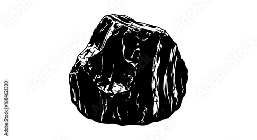 black rock illustration, rough stone, dark mineral, geology, nature, graphic design element