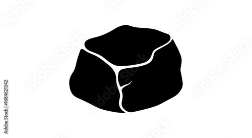 black rock silhouette, stone, boulder, mineral, cube shape, geometric, nature, simple graphic design element
