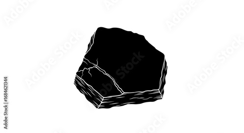 black rock illustration, sharp lines, stone, mineral, geology, nature, dark, rough texture, solid, single object,