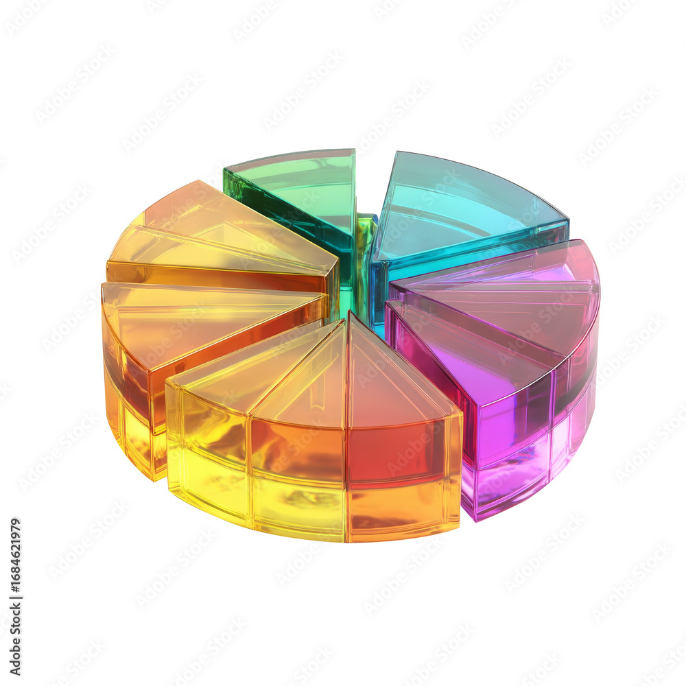 Obraz premium Colorful glass 3D pie chart segments in circle