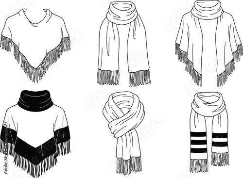 Scarf poncho collection fashion accessory winter wear vector art