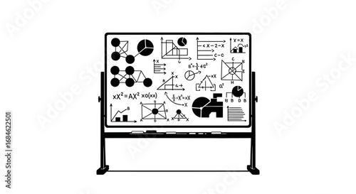 charts, graphs, and math equations on whiteboard data analysis, math, education