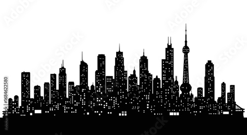 cityscape skyline, urban night, buildings, city, modern architecture, night city, urban scenery, black and white