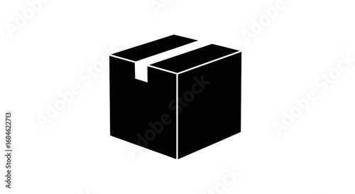 closed cardboard box package, sealed carton, delivery, shipping, minimalist icon, black and white, simple graphic, square container, product packaging