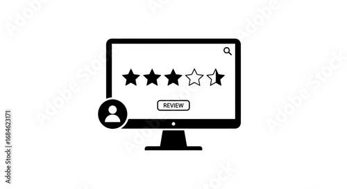 computer screen displaying four stars review rating, user feedback, online survey, customer satisfaction, digital assessment