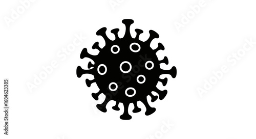 coronavirus icon, virus cell, covid19, pandemic, infection, disease, microbe, black, simple, graphic