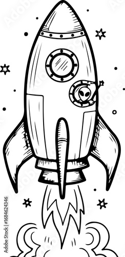 Rocket launch sketch vector illustration
