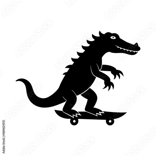 Alligator skateboard reptile animal sport fun silhouette vector illustration