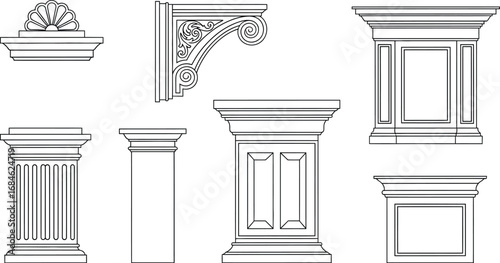 Architectural elements line art drawing vector design elements