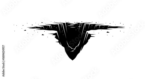 dramatic black island silhouette, crumbling cliff, abstract nature, apocalyptic landscape, island destruction